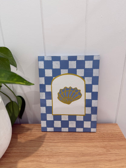 Blue Gingham Shell Wall Art