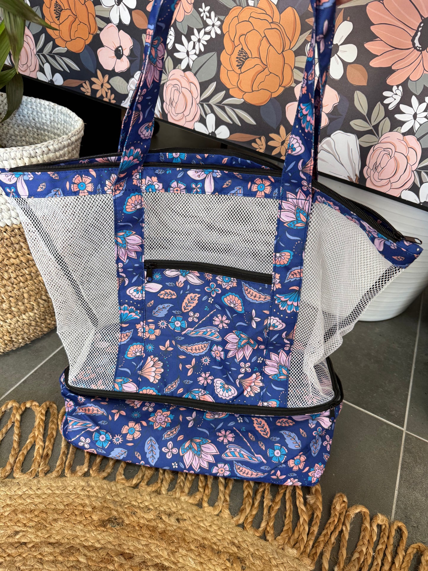 SECONDS - Wanderlust Beach Bag - Bluebells Print - missing the wanderlust logo